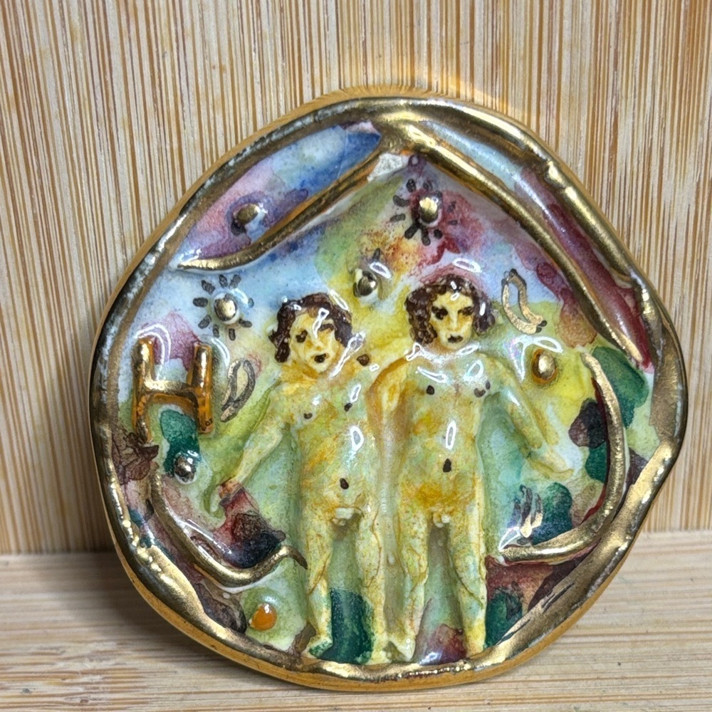 Rare Art Two People Italian Italy Brooch Pin Signed